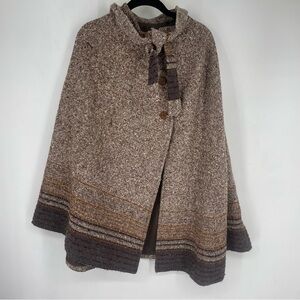 60s Vintage Ireland Wool Tapestry Shawl Cape Poncho Mod Gogo Plus Size 16 Brown
